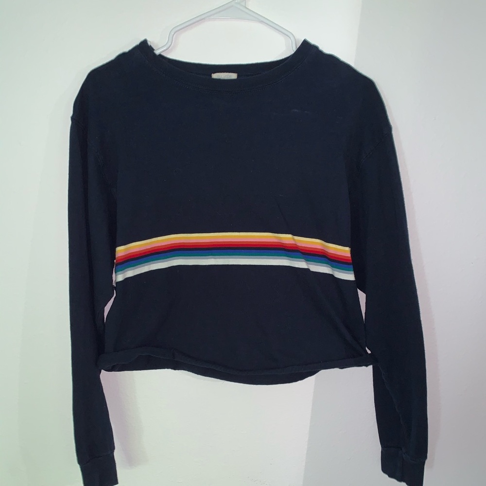 Rainbow striped navy crop shirt.